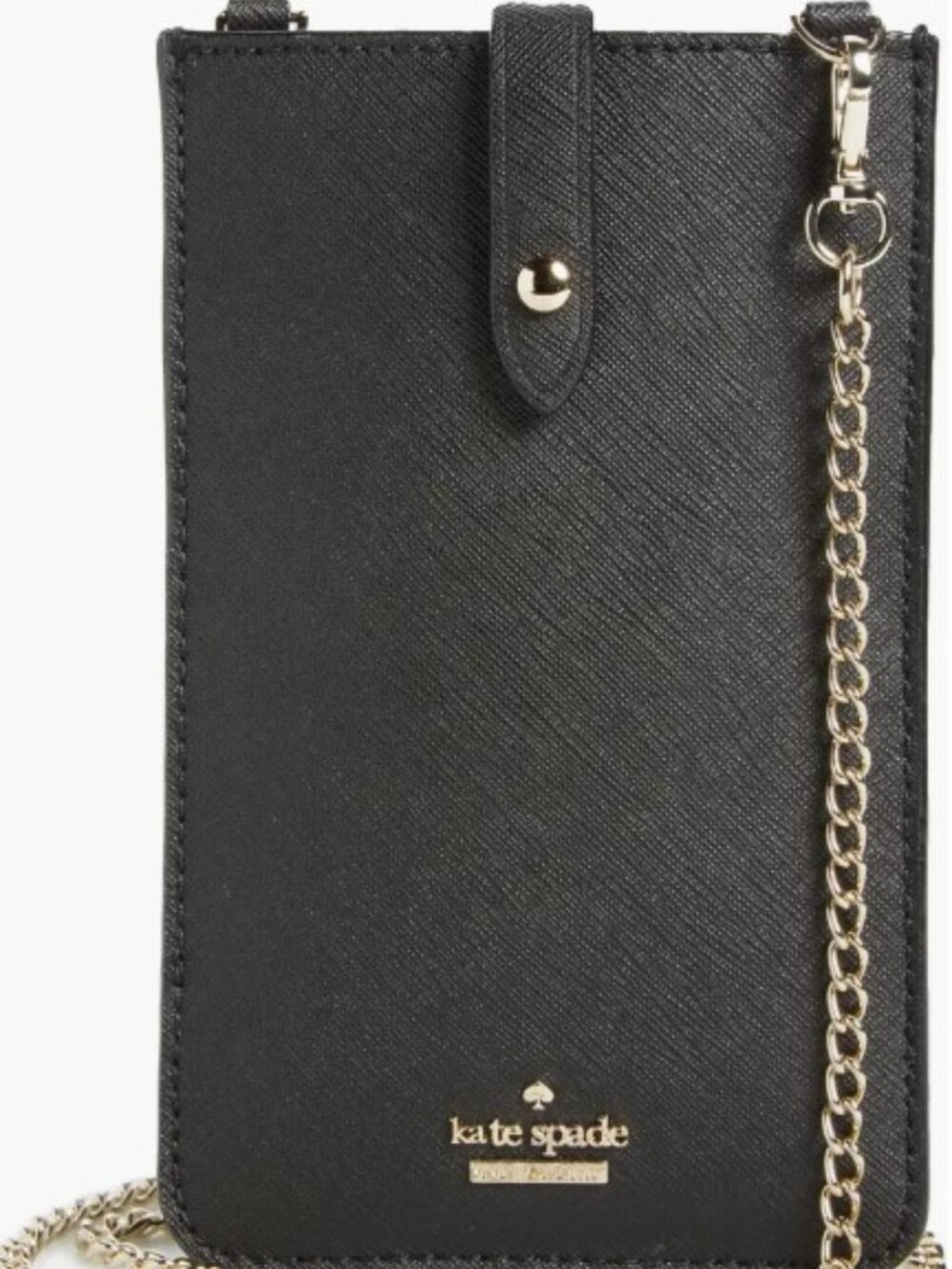 Kate Spade Black Leather iPhone Crossbody Bag with Gold Chain